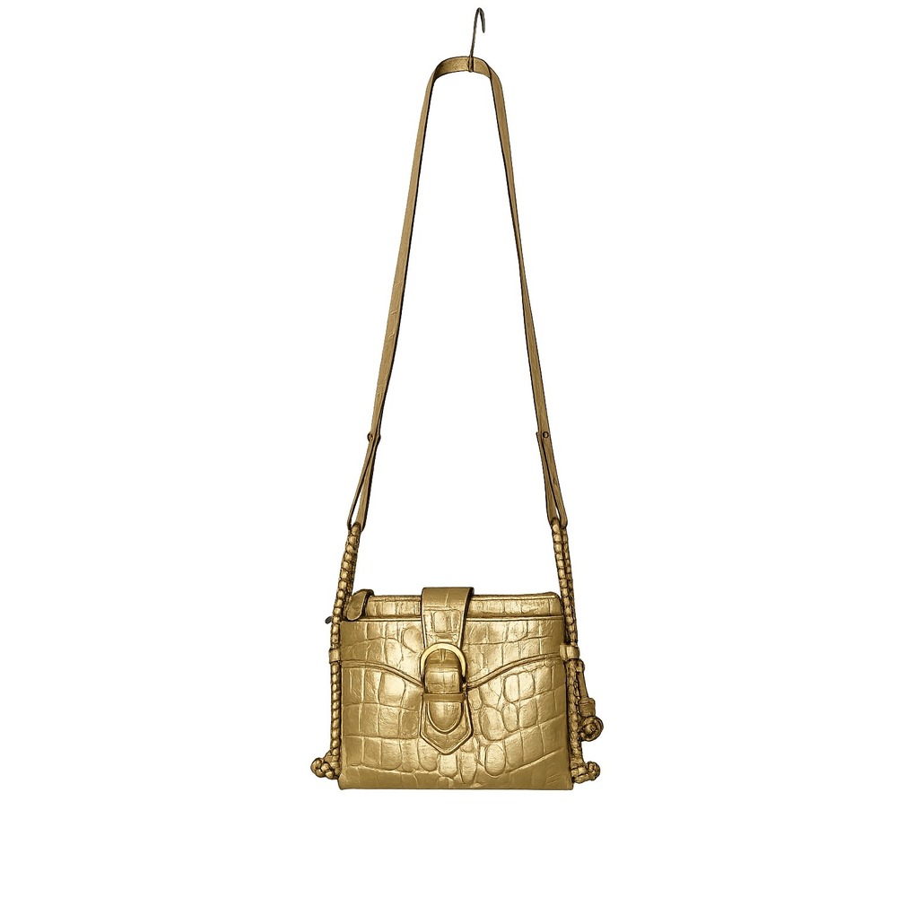 Brahmin Gold Croc Embossed Leather Organizer Crossbody Bag Braided Strap - Picture 3 of 16